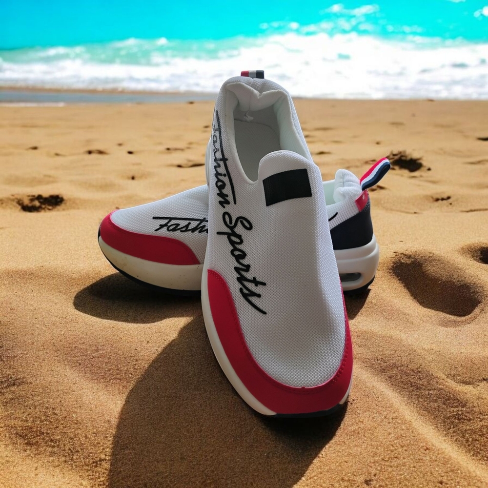 Women's White and Red Sneakers